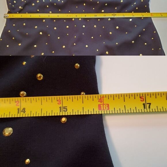 10 3/4 Sleeve Wrinkle Resistant black gold stud SHEATH DRESS RABBIT RABBIT - Picture 2 of 6